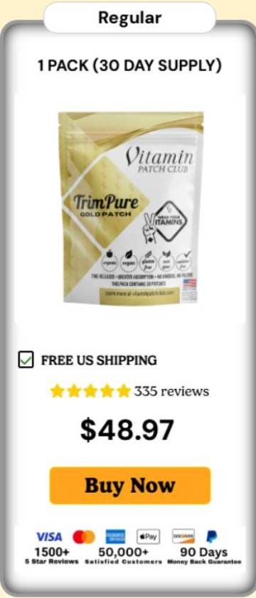 Value pack deal showing TrimPure Gold Patch 90-day supply with free USA shipping